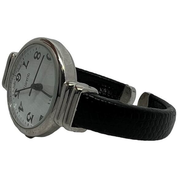 Eikon Quartz Watch Silver Round Face Black Expandable Leather Band - Picture 6 of 6